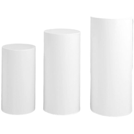 Lot de 3 manchons décoratifs pour socles cylindriques de fête, présentoirs, piliers, bases à desserts, etc. - Idéal pour les fêtes d'anniversaire, les mariages et autres événements. JikaixWhite