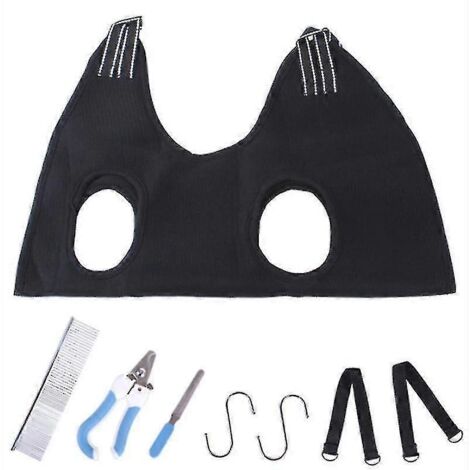 Harnais de toilettage pour chien avec coupe-ongles, tondeuse, lime à ongles, peigne, sac de contention respirant pour hamac, accessoire de toilettage pour chien - Noir (1/4)