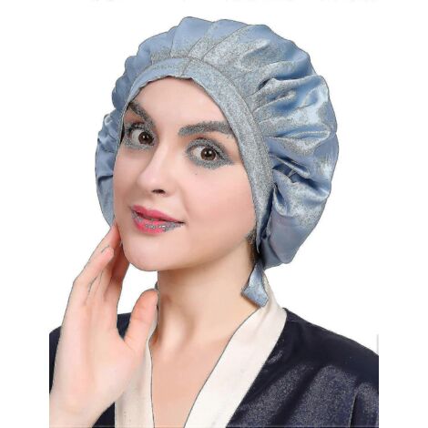 Bonnet en soie, bonnet de nuit ajustable pour dormir, noir/bleu (1/4)