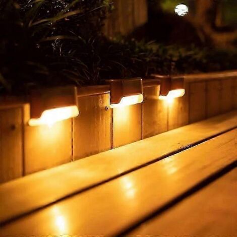 Lot de 4 lampes solaires LED pour terrasse, escaliers et clôtures extérieures - Lumière chaude - Marron (1/5)