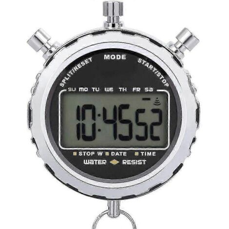 Chronomètre numérique portable avec grand écran LCD, étanche, alarme quotidienne, précision au 1/100e de seconde, idéal pour l'entraînement sportif (football, etc.). (1/5)