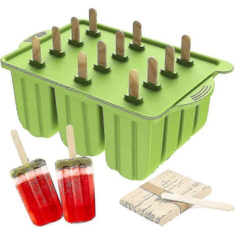 Moules à glace réutilisables en silicone sans BPA avec 50 bâtonnets en bois (vert) (1/2)