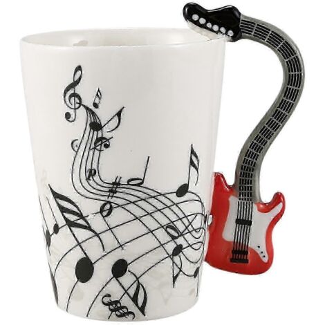 Mug en céramique style guitare avec anse, motif douelles de guitare, cadeau original rouge (1/5)