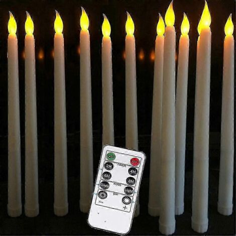 Lot de 10 bougies coniques LED à piles avec télécommande, bougies de table couleur ivoire, finition cire lisse, LED blanc chaud (1/4)