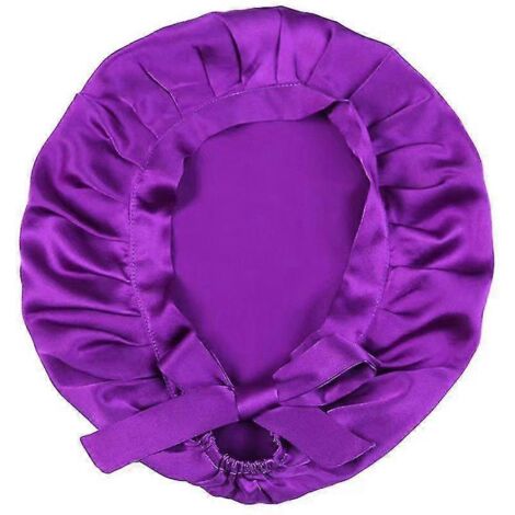 Bonnet en soie, bonnet de nuit ajustable pour dormir, noir/violet foncé (1/3)