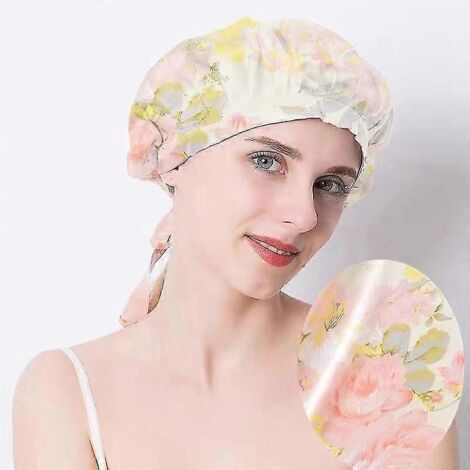 Bonnet en soie, bonnet de nuit ajustable pour les cheveux, Blackflower2 (1/3)