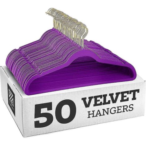 Cintres en velours antidérapants - Cintres pour costumes (lot de 10) - crochet doré - violet foncé (1/4)
