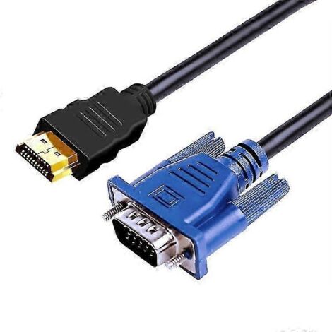 Câble HDMI vers VGA de 1,5 m, anti-interférences, haute clarté, convertisseur HDMI mâle vers VGA mâle pour ordinateur de bureau (bleu) (1/5)