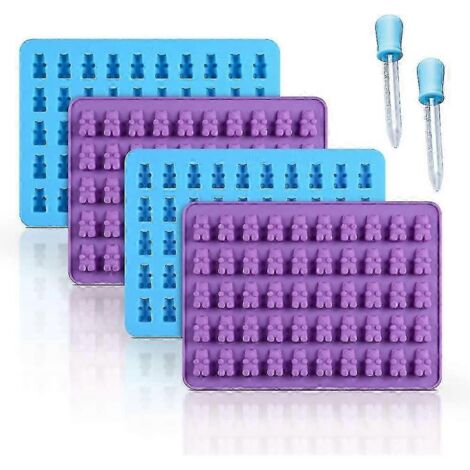 Moule en silicone, lot de 4 moules à bonbons gélifiés en forme d'oursons, moules à bonbons gélifiés au chocolat avec 2 pipettes, silicone antiadhésif de qualité alimentaire (1/4)