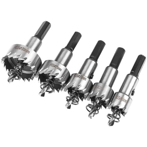 Jeu de 5 scies cloches en acier rapide au cobalt (HSS) de 16/18,5/20/25/30 mm, en acier allié haute vitesse. (1/5)