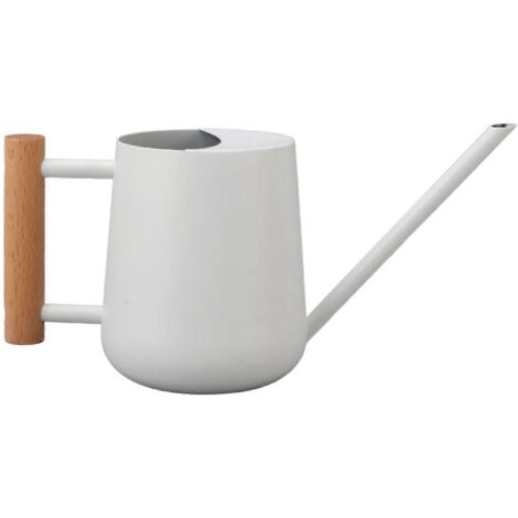 Arrosoir 900 ml en acier inoxydable, long bec, poignée en bois, élégant pot d'arrosage pour jardin et extérieur, blanc (1/5)