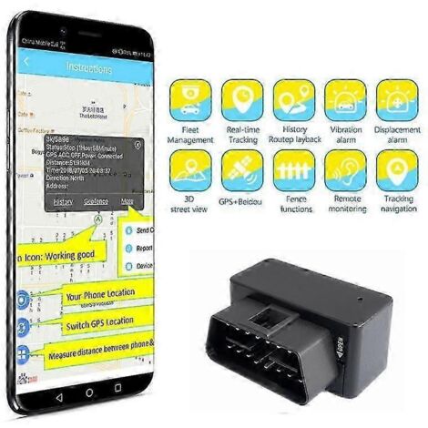 Mini traceur GPS OBD II LBS+ avec moniteur vocal OBD2 ELM327, positionneur GPS automatique en temps réel, localisation de véhicule + application - avec boîte (1/3)