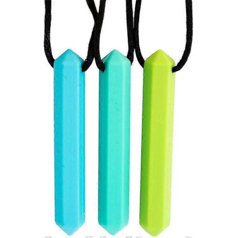 Collier à mâcher sensoriel 3 pièces - Idéal pour les enfants et les adultes qui aiment mordre ou qui sont autistes - Jouet à mâcher en silicone résistant et durable - Chaîne à mâcher pour garçons et a (1/5)