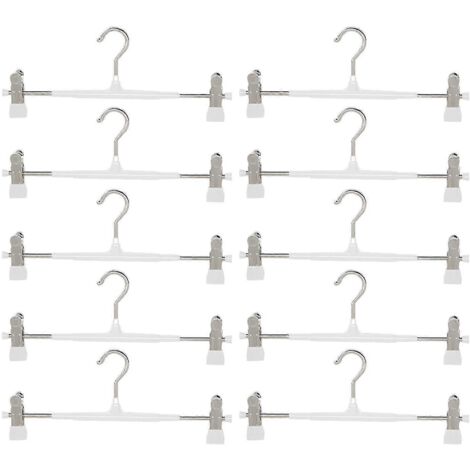 Cintres à pantalons résistants, en acier inoxydable, pour vêtements secs (jupes, pantalons, jeans), pinces à vêtements - Lot de 10 - Blanc (1/4)