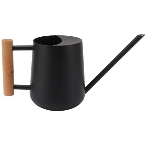 Arrosoir 900 ml en acier inoxydable, long bec, poignée en bois, élégant pot d'arrosage pour le jardin et l'extérieur, noir (1/5)