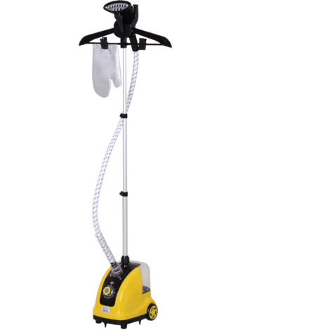 Stratore Verticale Vapeur 1950W 1,4L avec Tige Extensible et 2 Roulettes pour Vêtements, Rideaux et Canapés, en ABS et PP, 26x21,5x29 cm, Jaune (1/5)