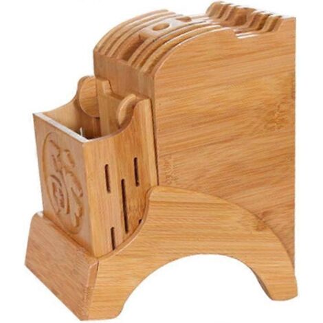 Support de rangement de cuisine multifonctionnel - Bloc à couteaux de cuisine en bambou avec support pour couteaux et autres accessoires (1/3)