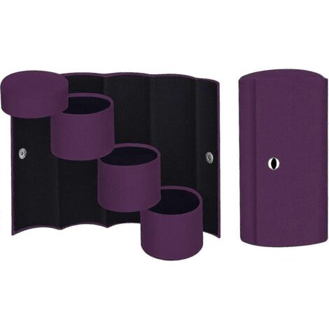 Boîte à bijoux cylindrique compacte à 3 compartiments, idéale pour les voyages. Violet foncé. (1/3)