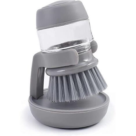 Brosse à vaisselle avec distributeur de savon intégré et bac récupérateur de gouttes, brosse pour vaisselle, casseroles, poêles et évier (1/4)