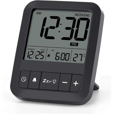 Mini réveil numérique, réveil de voyage avec fonction snooze, rétroéclairage et température. (1/2)
