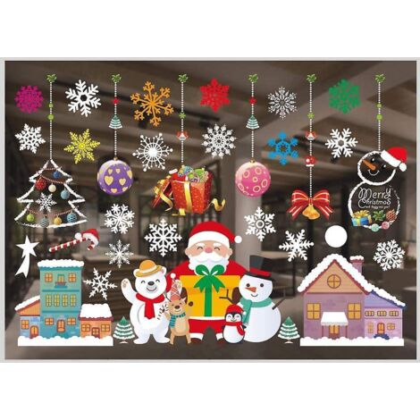 Autocollants de Noël pour fenêtre, Autocollant de Noël pour fenêtre, Flocon de neige Bonhomme de neige Père Noël Renne (1/5)