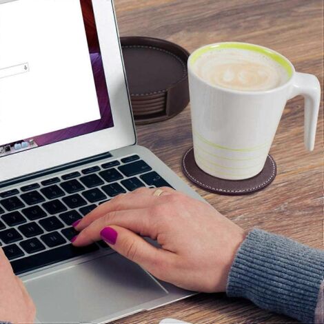 Sous-tasses en cuir pour boissons, lot de 6 avec support. (1/3)