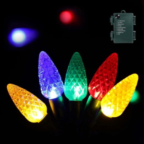 Guirlande lumineuse de Noël, décorations de Noël extérieures, 5 m (16,4 pi), 50 LED, couleur fraise, à piles. (1/4)