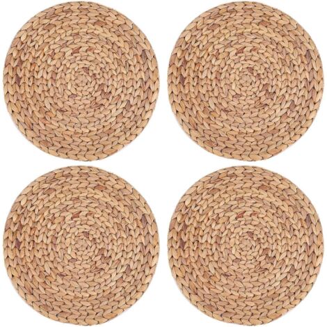 Lot de 4 sets de table ronds en rotin tressé naturel de 30 cm, en jacinthe d'eau. (1/5)