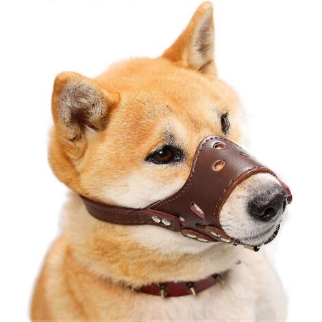 Muselière réglable en cuir souple marron pour chiens de petite, moyenne et grande taille (taille S) (1/5)