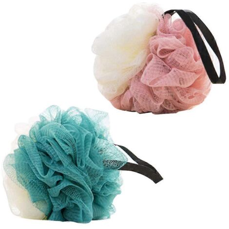 Lot de 2 éponges de douche exfoliantes en luffa, éponge moelleuse en maille, boule de bain pour le corps et le dos (1/3)