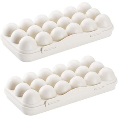 Lot de 2 supports à œufs pour réfrigérateur, plateaux en plastique, boîtes de rangement pour œufs avec couvercle, 18 œufs. (1/5)