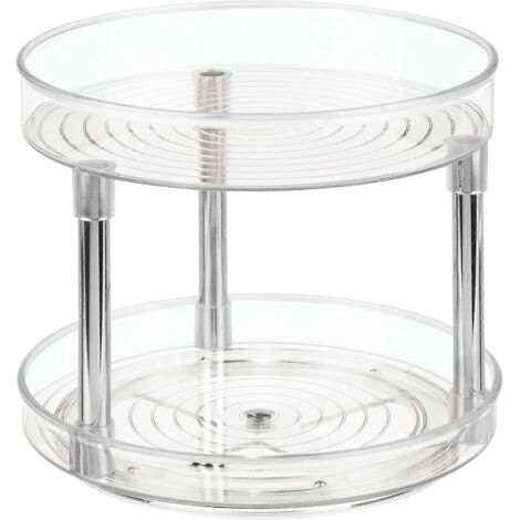 Plateau tournant pour placard, plateau tournant en plastique à 2 niveaux, plateau tournant pour épices et ingrédients de cuisine (1/3)
