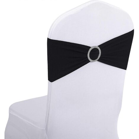 Lot de 25 nœuds de chaise en spandex noir avec boucle coulissante pour décoration de mariage et de fête (1/3)