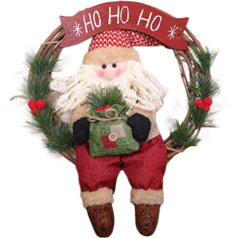 Couronne de Noël Père Noël en rotin, poupée ronde, décoration de Noël simulée (1/5)