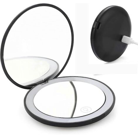 Miroir de maquillage compact LED 3,5 pouces avec grossissement 2x et lumière (1/5)
