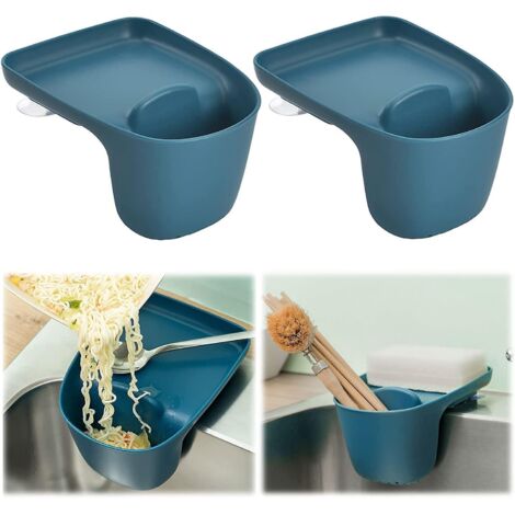 Lot de 2 supports à éponge auto-adhésifs pour évier de cuisine, avec ventouses. (1/4)