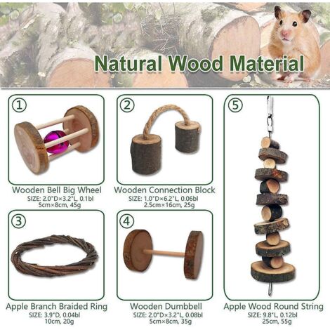 Lot de 10 jouets à mâcher naturels pour petits animaux, jouets en bois pour petits animaux (1/4)