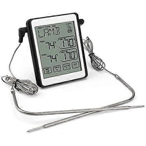 Thermomètre numérique à viande à double sonde, thermomètre de cuisson pour barbecue, écran tactile LCD rétroéclairé, minuterie et alarme. (1/5)