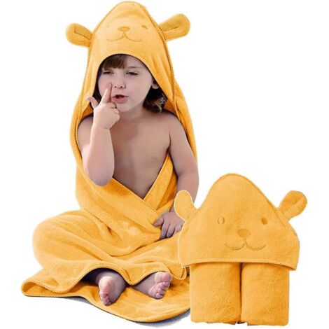 Serviette de plage à capuche ours pour enfants, poncho 100 % coton pour tout-petits, idéal pour la douche, la piscine et la plage. (1/3)