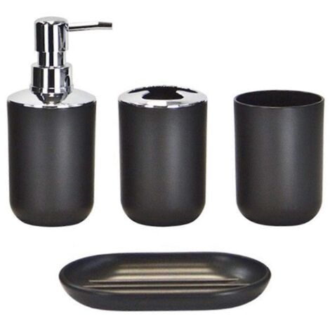 Ensemble d'accessoires de salle de bain 4 pièces comprenant un distributeur de savon, un porte-brosse à dents, un gobelet à dents et un porte-savon (noir) (1/5)