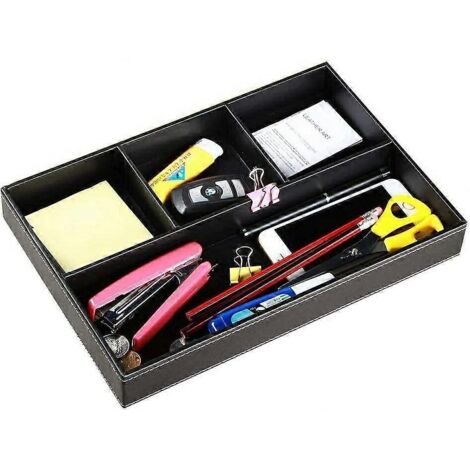 Organiseur de table de chevet pour homme, 4 compartiments, en cuir PU, pour fournitures de bureau. (1/5)