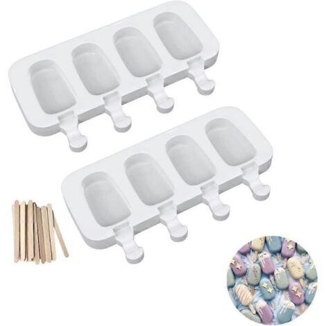 Lot de 2 moules à glace ovales en silicone à 4 cavités pour faire des glaces maison avec les enfants (DIY). (1/4)