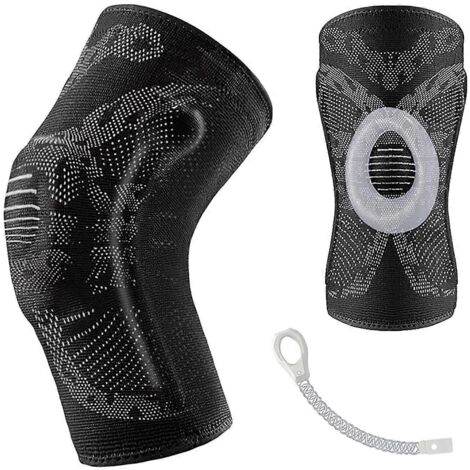 Genouillère de sport à compression, manchon élastique avec coussinets en gel de silicone et stabilisateurs latéraux (1/3)