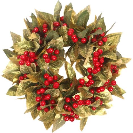 Couronne de feuilles d'érable artificielles pour la récolte d'automne, 14 pouces, baies artificielles pour la récolte de fruits de Thanksgiving (1/5)