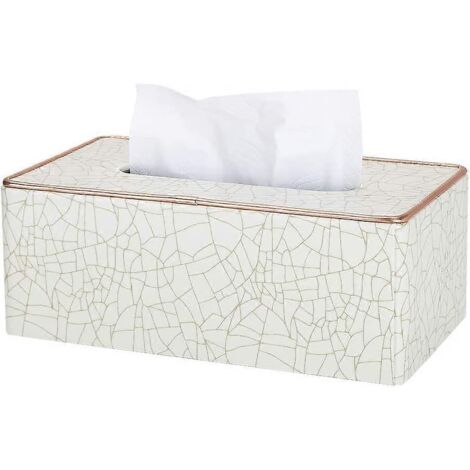 Boîte à mouchoirs rectangulaire en cuir (beige - motif craquelé) (1/4)