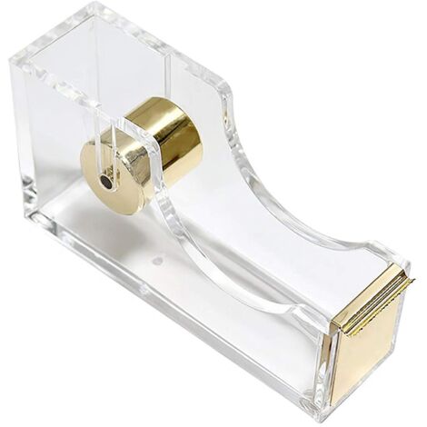 Dévidoir de ruban adhésif transparent en acrylique, coupe-ruban, fournitures de bureau, antidérapant, facile à utiliser, doré (1/5)
