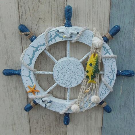 Roue de gouvernail en bois, décoration de gouvernail de bateau de 28 cm, roue de gouvernail en bois avec corde de bateau (1/5)