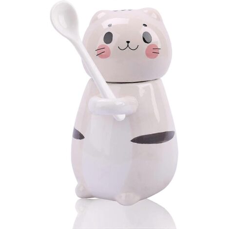 Tasse Chat Mignonne Tasse à Café en Céramique avec Couvercle et Cuillère, 265 ml (9 oz) Tasse à Thé Kawaii Tasse à Lait Noël Anniversaire (1/3)