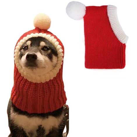 Bonnet de Noël amusant pour chien avec pompon, bonnet crocheté, adorable chapeau rouge chaud pour chien en hiver (1/5)