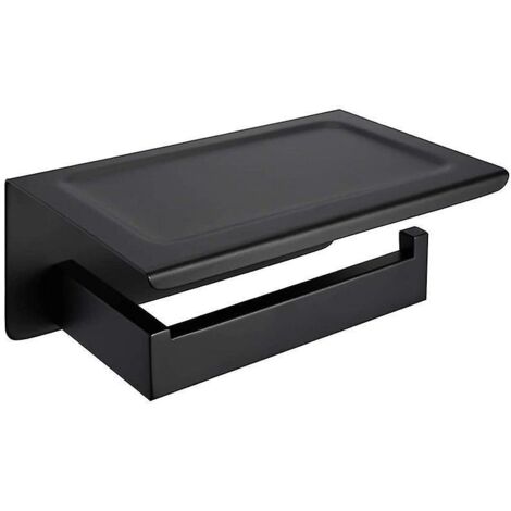 Porte-papier toilette noir mat avec étagère, carré, en acier inoxydable SUS304. (1/5)